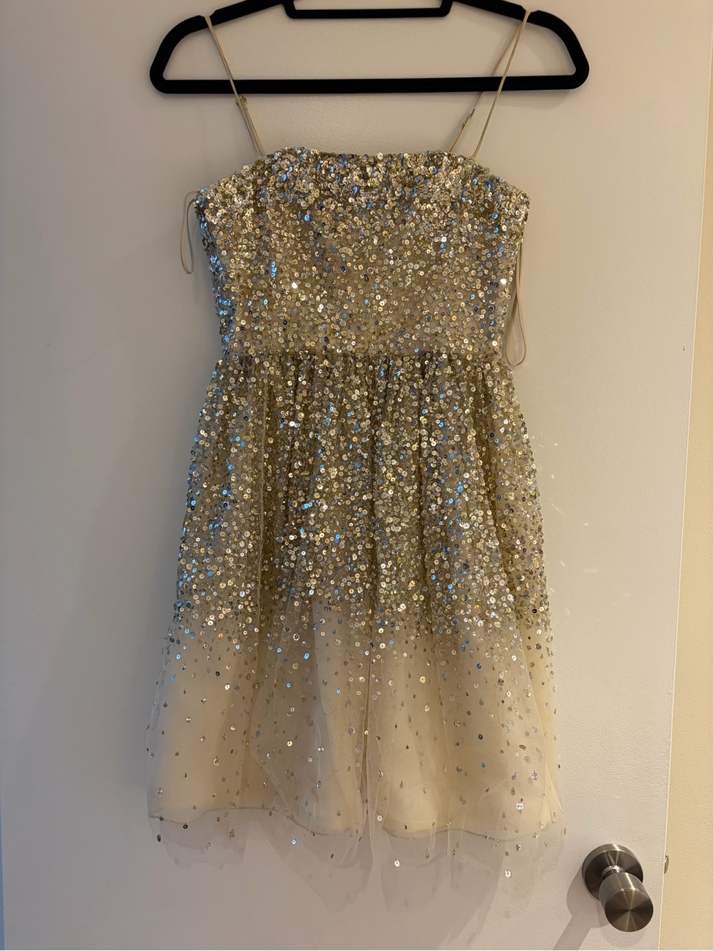 Alice + Olivia Girls' Gold Sequin Spaghetti-Strap Party Dress